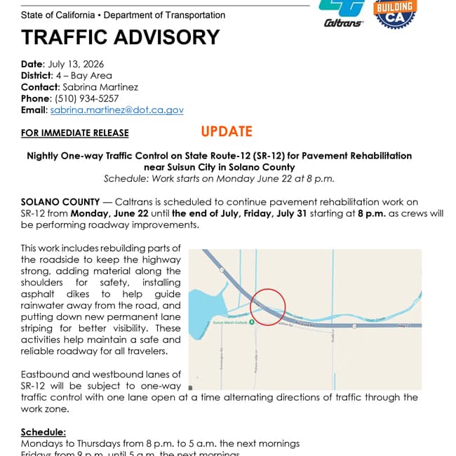 Nightly Traffic Control on SR12 for Pavement Rehabilitation