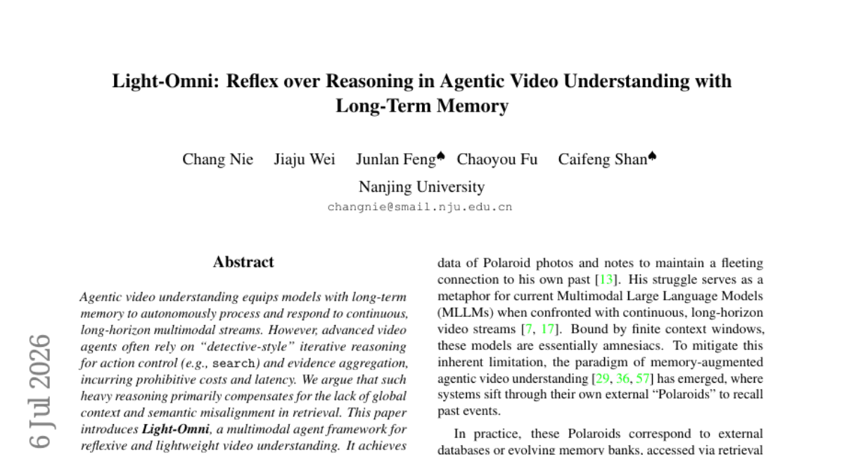 Light-Omni: Reflex over Reasoning in Agentic Video Understanding with Long-Term Memory