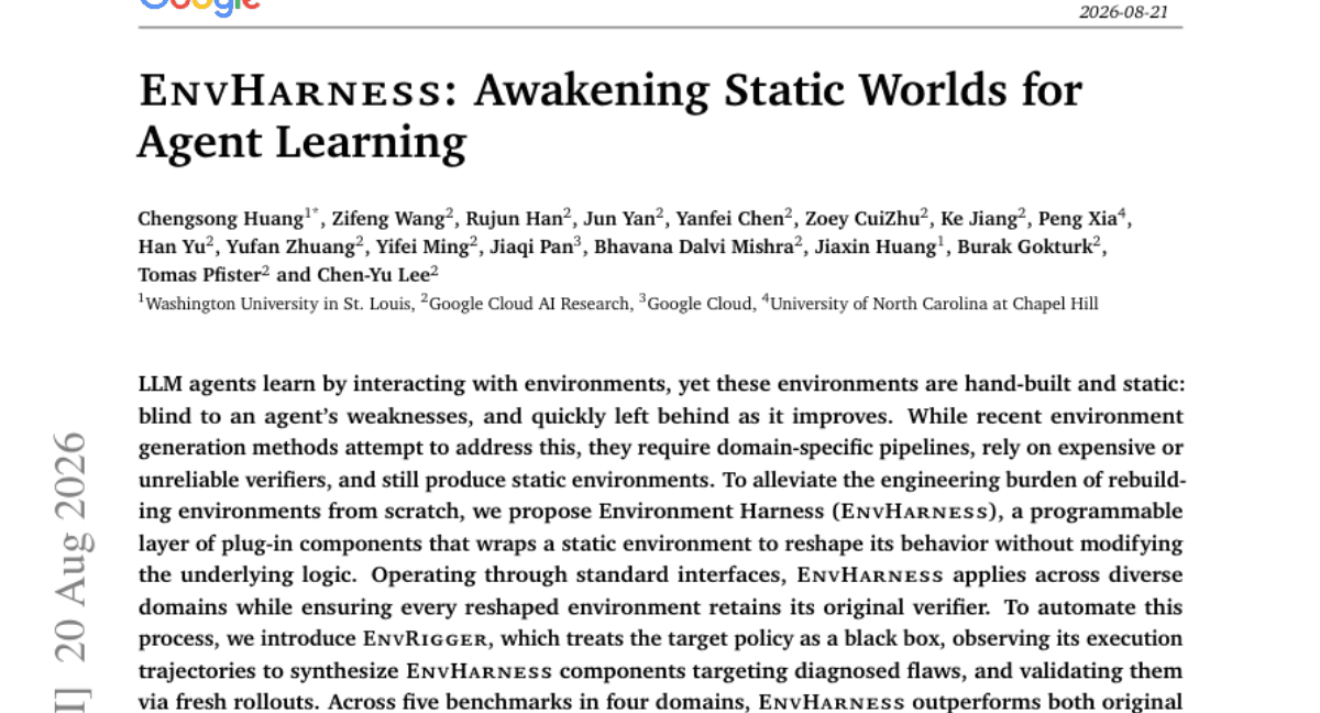 EnvHarness: Awakening Static Worlds for Agent Learning