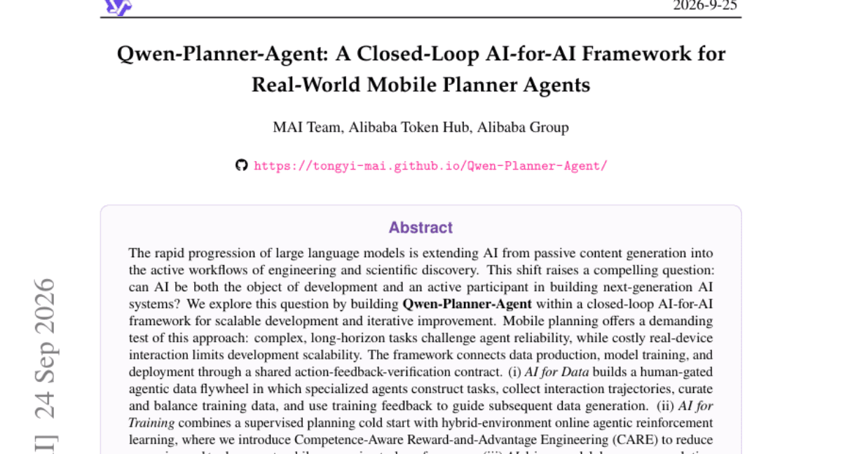 Qwen-Planner-Agent: A Closed-Loop AI-for-AI Framework for Real-World Mobile Planner Agents
