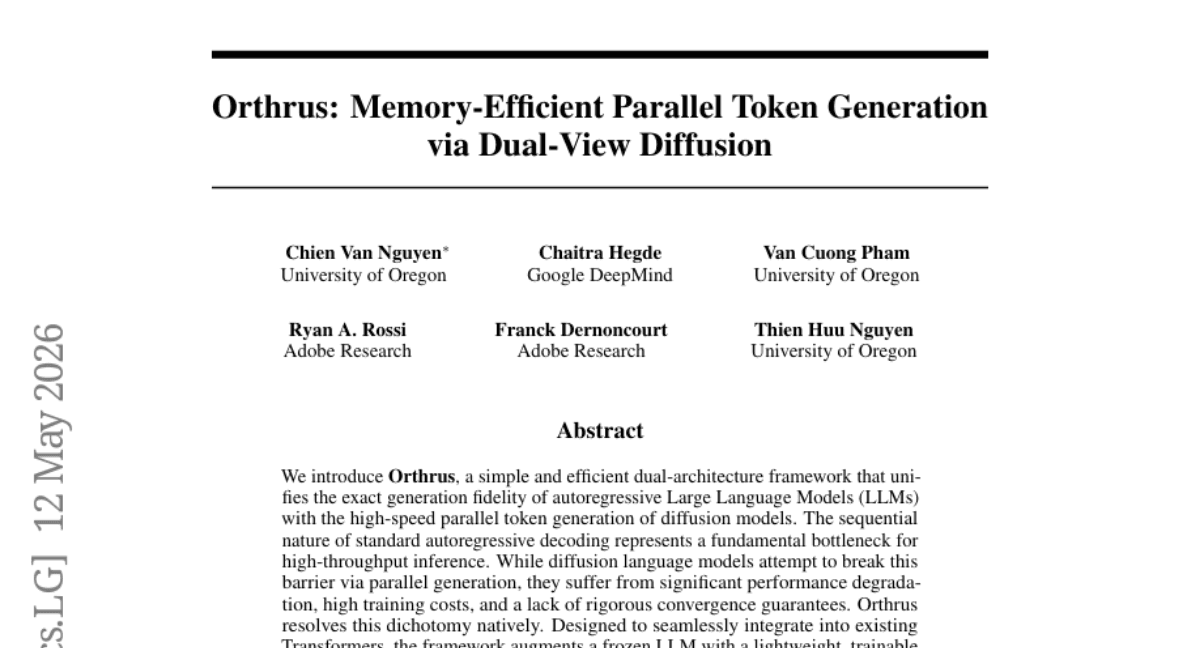 Orthrus: Memory-Efficient Parallel Token Generation via Dual-View Diffusion