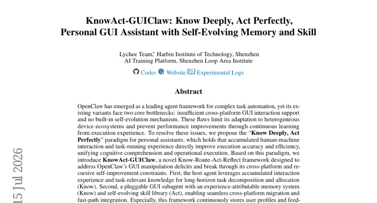 KnowAct-GUIClaw: Know Deeply, Act Perfectly, Personal GUI Assistant with Self-Evolving Memory and Skill