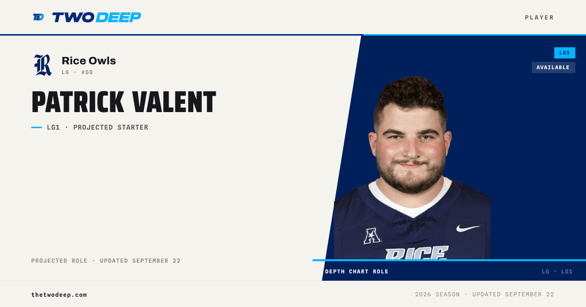 Patrick Valent — Rice Owls OL | 2026 depth chart & profile