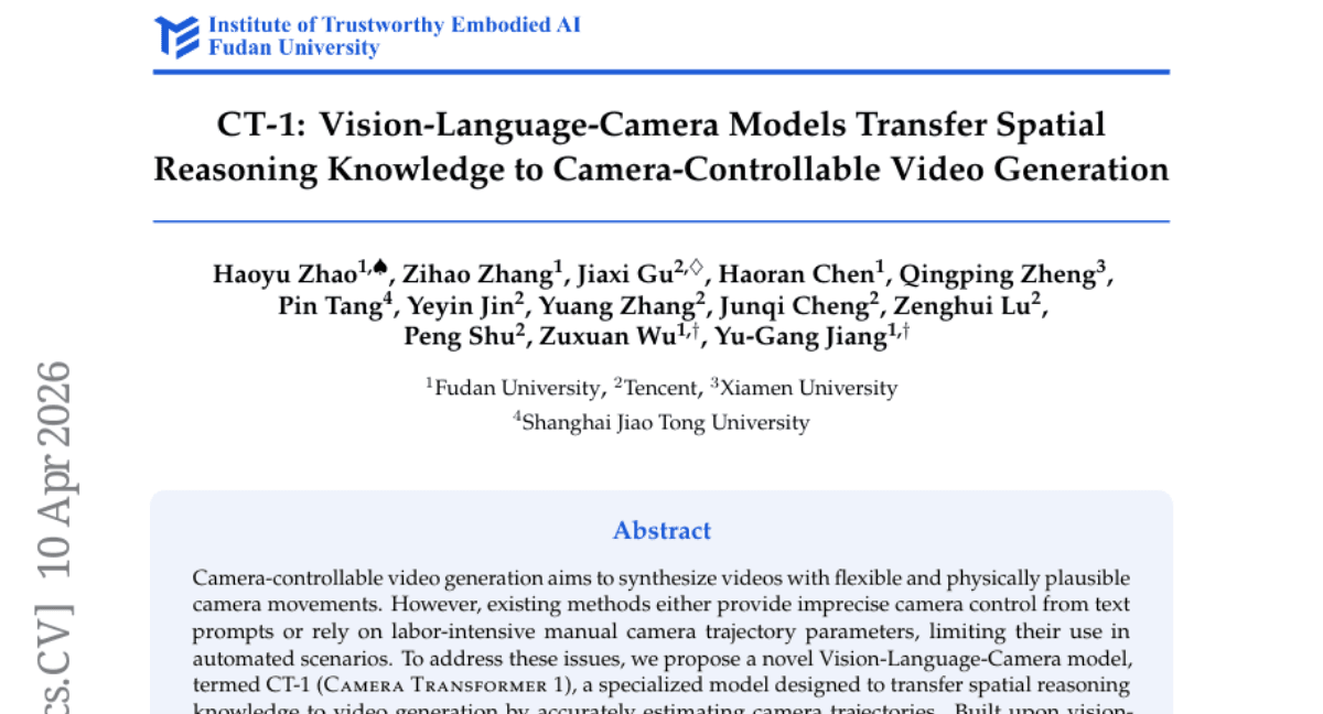 CT-1: Vision-Language-Camera Models Transfer Spatial Reasoning Knowledge to Camera-Controllable Video Generation