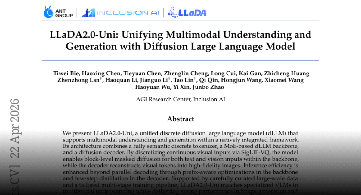 Paper page - LLaDA2.0-Uni: Unifying Multimodal Understanding and Generation with Diffusion Large Language Model