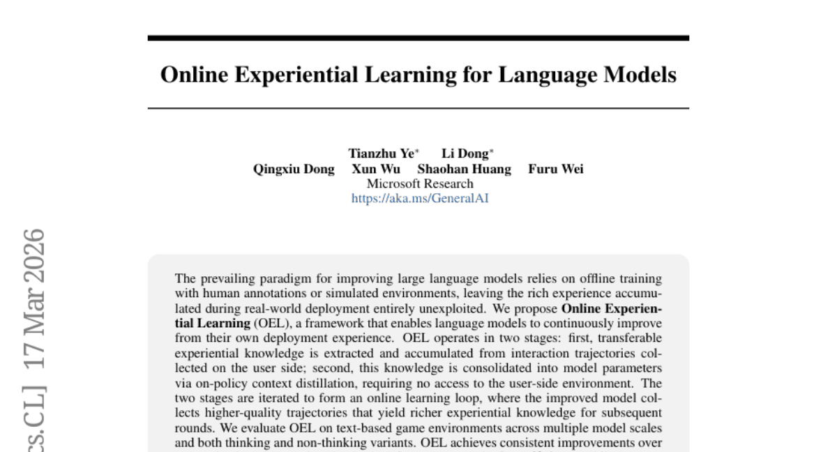 Online Experiential Learning for Language Models