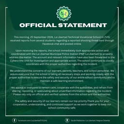 Bacolod: La Libertad school reports alleged shooting threat