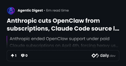 Anthropic cuts OpenClaw from subscriptions, Claude Code...