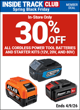 SAVE 30% Off All CORDLESS POWER TOOL BATTERIES AND STARTER KITS (12V, 20V, AND 80V) – Harbor Freight Coupons
