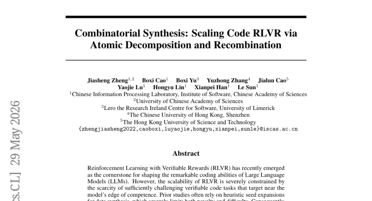 Combinatorial Synthesis: Scaling Code RLVR via Atomic Decomposition and Recombination