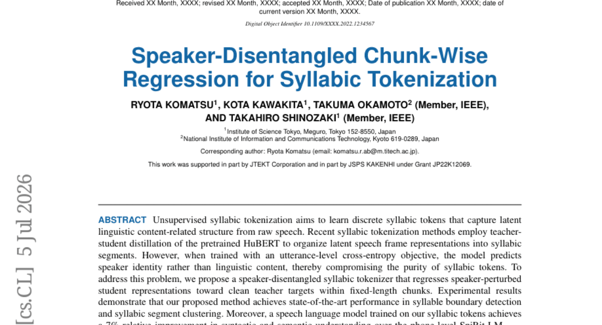 Speaker-Disentangled Chunk-Wise Regression for Syllabic Tokenization