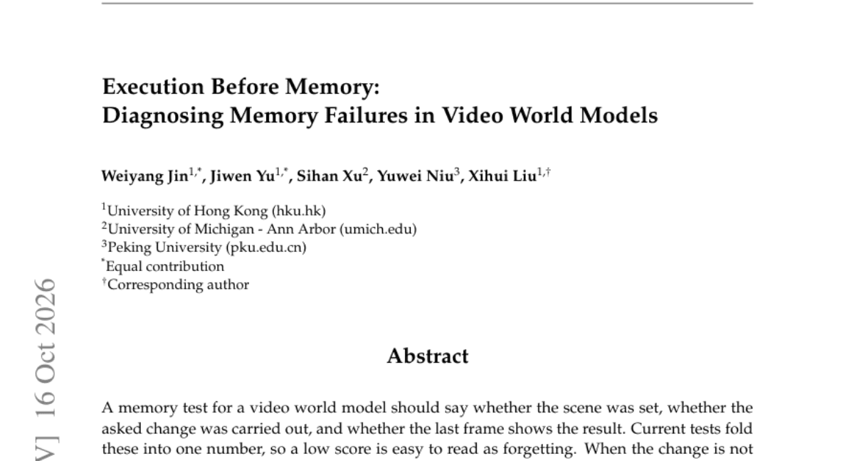 Execution Before Memory: Diagnosing Memory Failures in Video World Models
