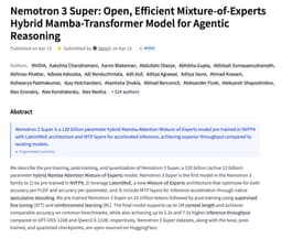 @_akhaliq: Nemotron 3 Super

Open, Efficient Mixture-of-Experts Hybrid Mamba-Transformer Model for Agentic Reas...
