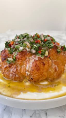 Whole Roasted Cauliflower With Tahini And Chimichurri