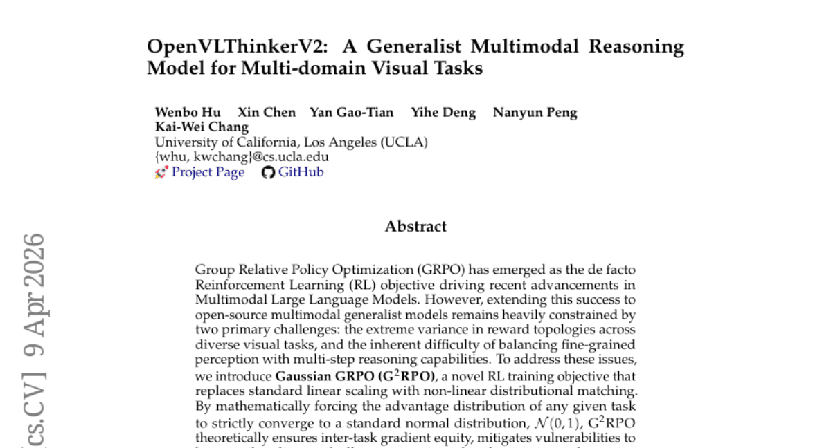 OpenVLThinkerV2: A Generalist Multimodal Reasoning Model for Multi-domain Visual Tasks
