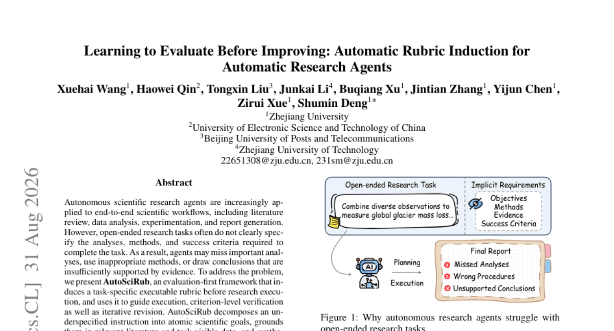 Learning to Evaluate Before Improving: Automatic Rubric Induction for Automatic Research Agents