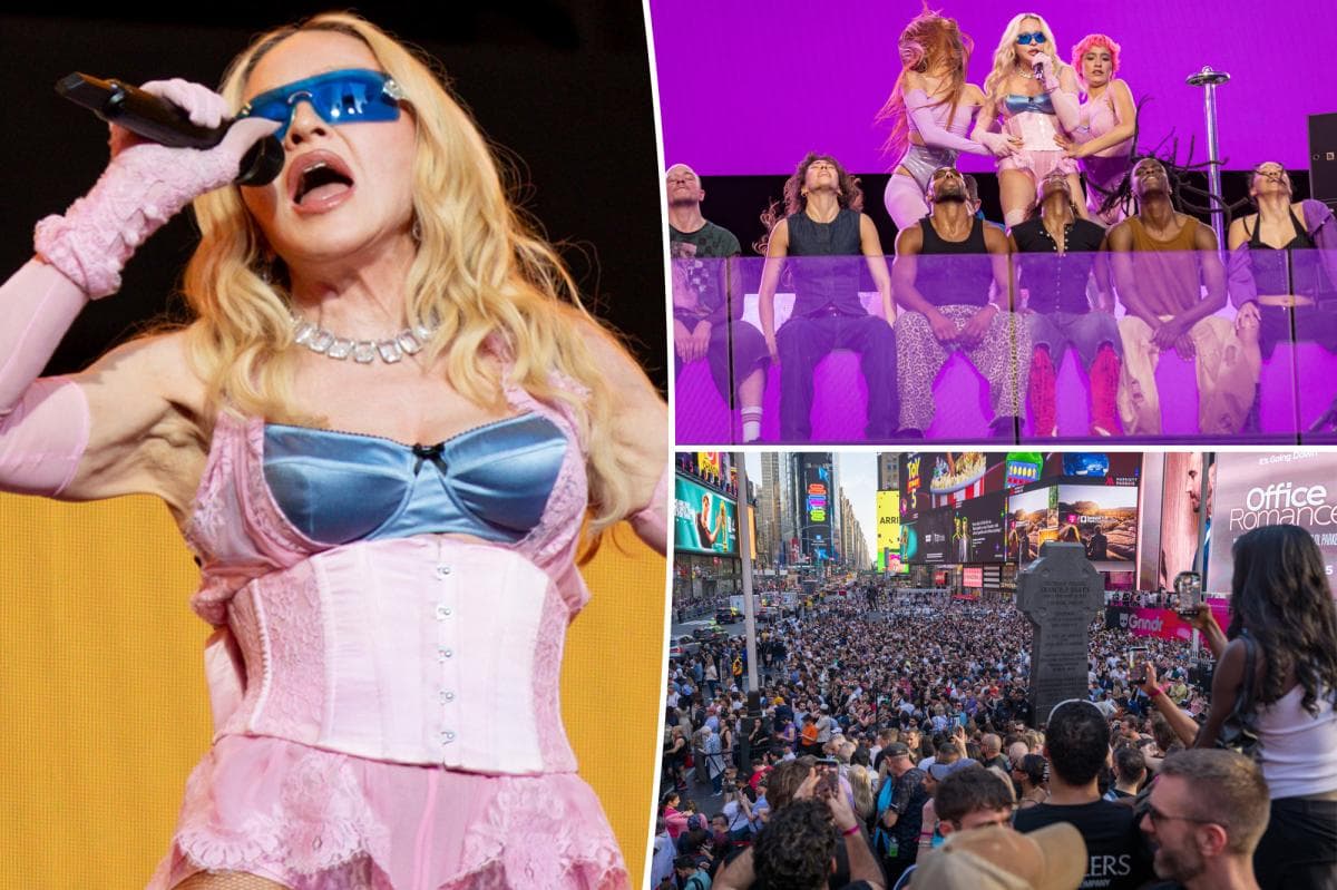 Madonna, 67, stops traffic in lace lingerie at surprise NYC Times Square concert