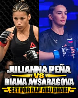 @MMAFighting: Julianna Peña faces Diana Avsaragova in a middleweight matchup at #RAFAbuDhabi 🤼‍♀️

📰 https://t.co/...