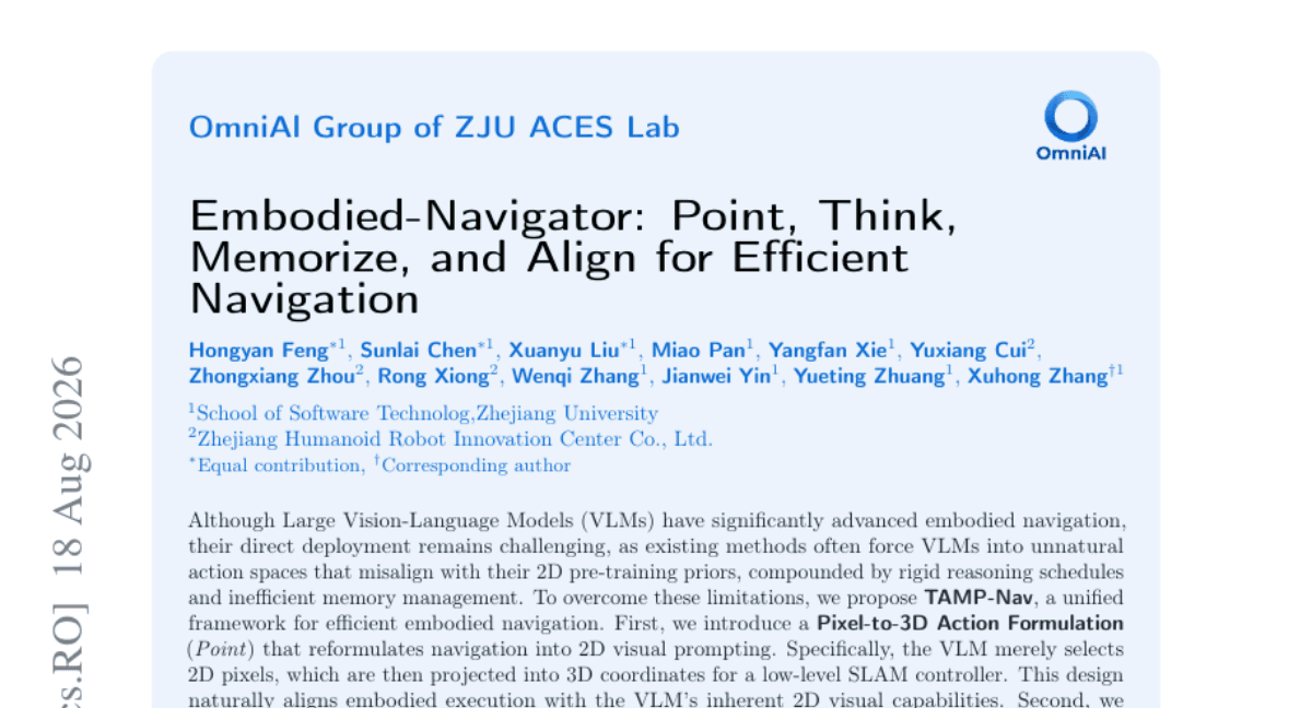 Embodied-Navigator: Point, Think, Memorize, and Align for Efficient Navigation