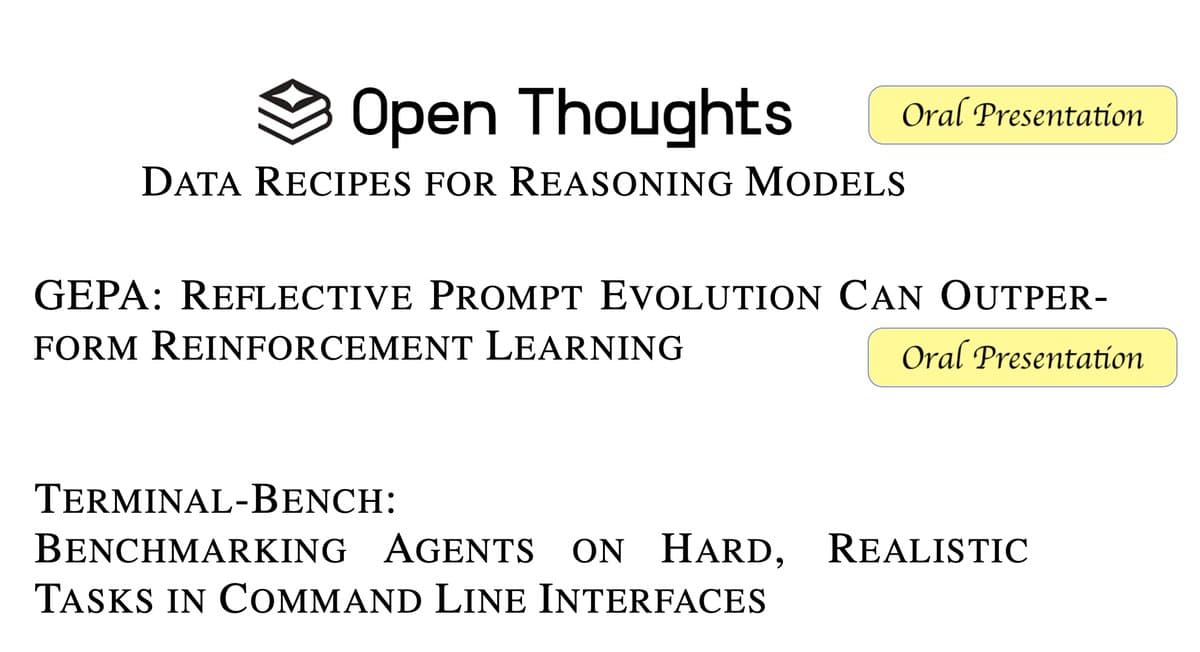 @julien_c: Three important papers were just accepted to ICLR 2026, with Bespoke Labs coauthors, two of them for...