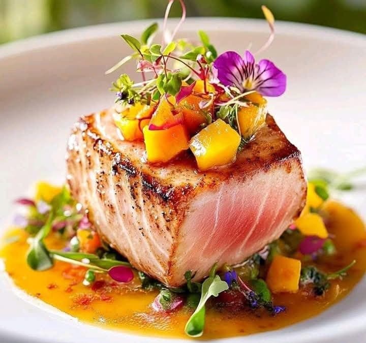 Pan-Seared Tuna with Mango Salsa and Orange Lime Sauce