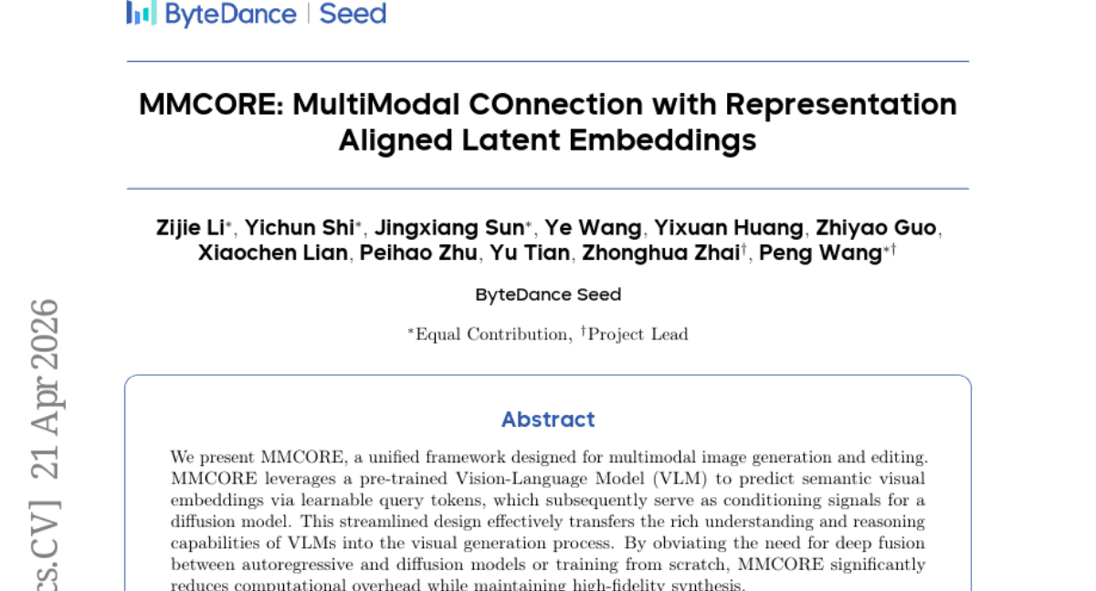 MMCORE: MultiModal COnnection with Representation Aligned Latent Embeddings