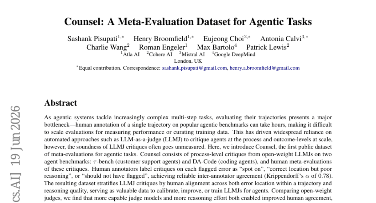 Counsel: A Meta-Evaluation Dataset for Agentic Tasks