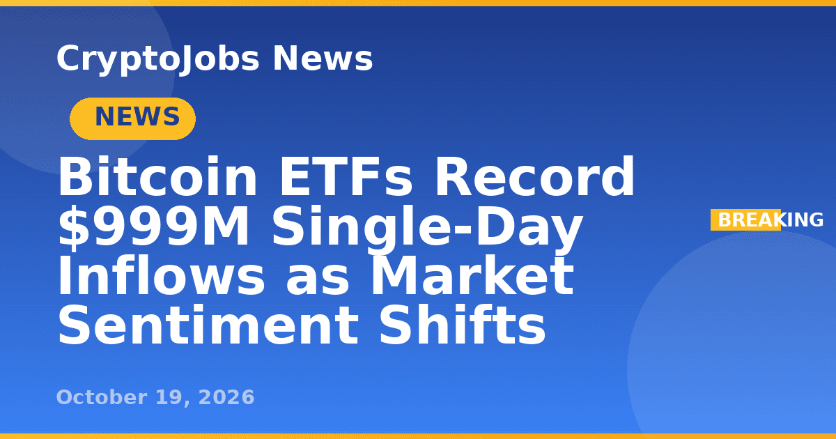 Bitcoin ETFs Record $999M Single-Day Inflows as Market ...