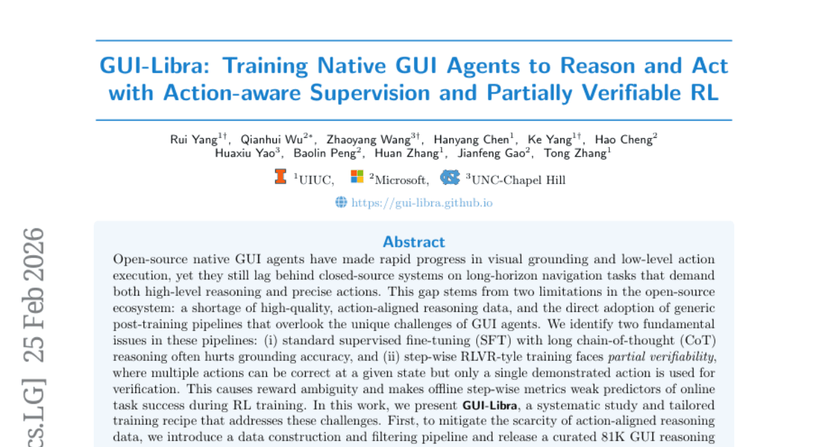 GUI-Libra: Training Native GUI Agents to Reason and Act with Action-aware Supervision and Partially Verifiable RL