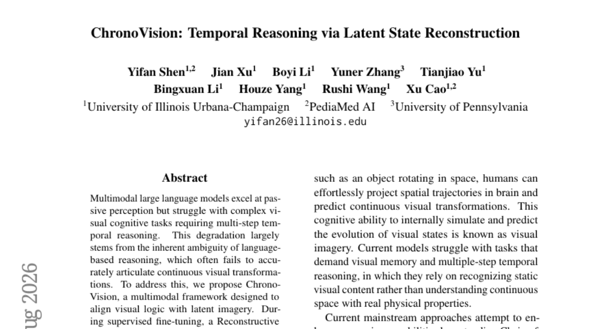ChronoVision: Temporal Reasoning via Latent State Reconstruction