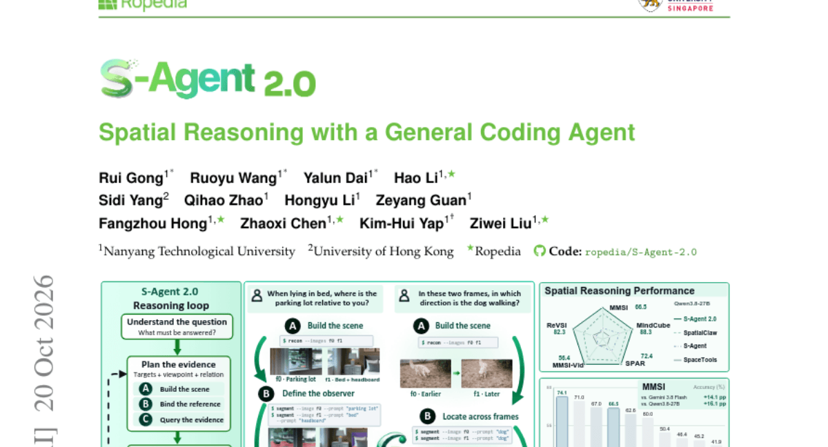 S-Agent 2.0: Spatial Reasoning with a General Coding Agent