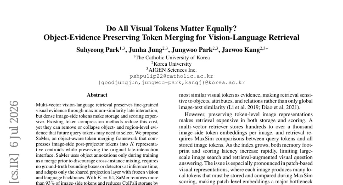 Do All Visual Tokens Matter Equally? Object-Evidence Preserving Token Merging for Vision-Language Retrieval