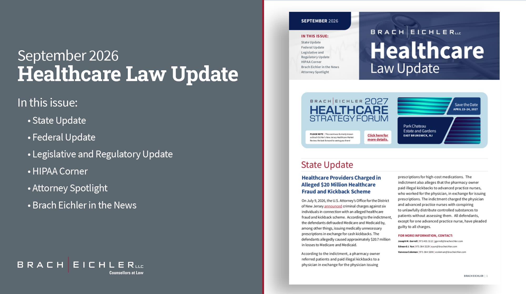Healthcare Law Update – September 2026 | Brach Eichler LLC
