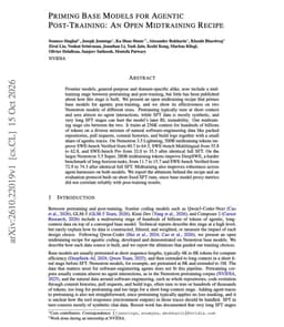 @omarsar0 reposted: Great paper from NVIDIA sharing an open midtraining recipe for agentic coding.

...