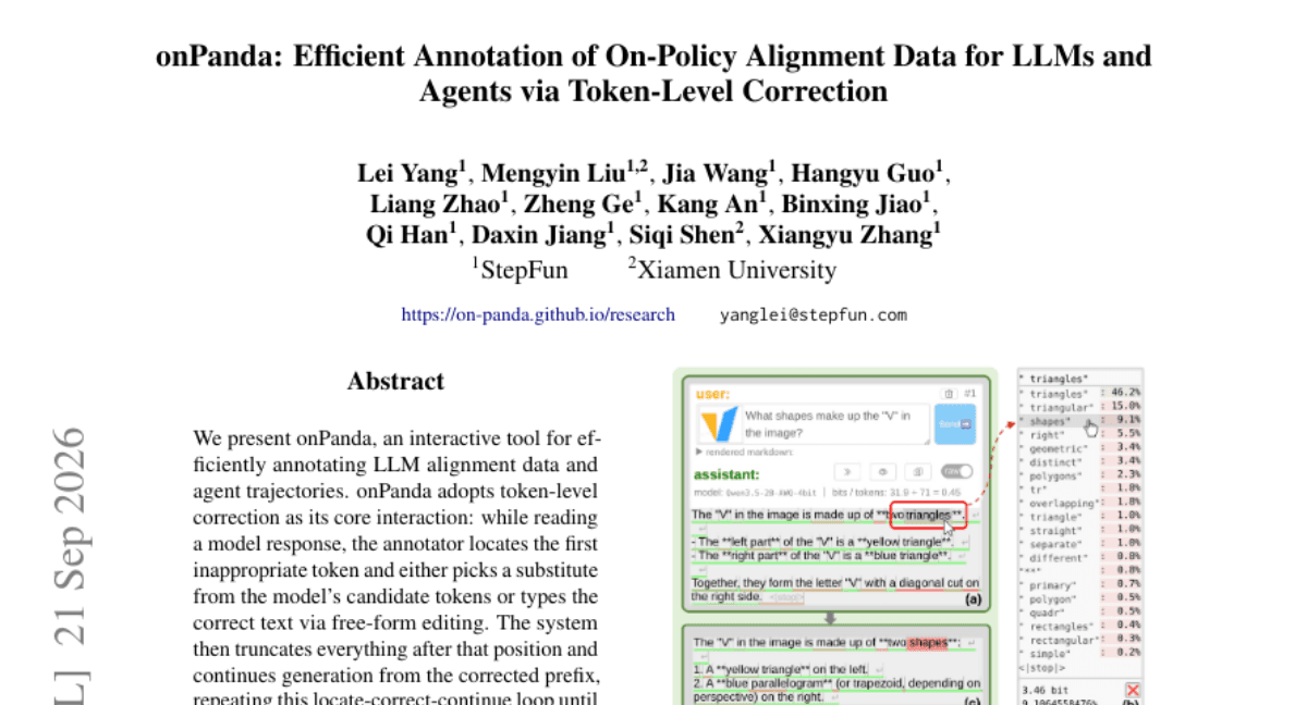 onPanda: Efficient Annotation of On-Policy Alignment Data for LLMs and Agents via Token-Level Correction