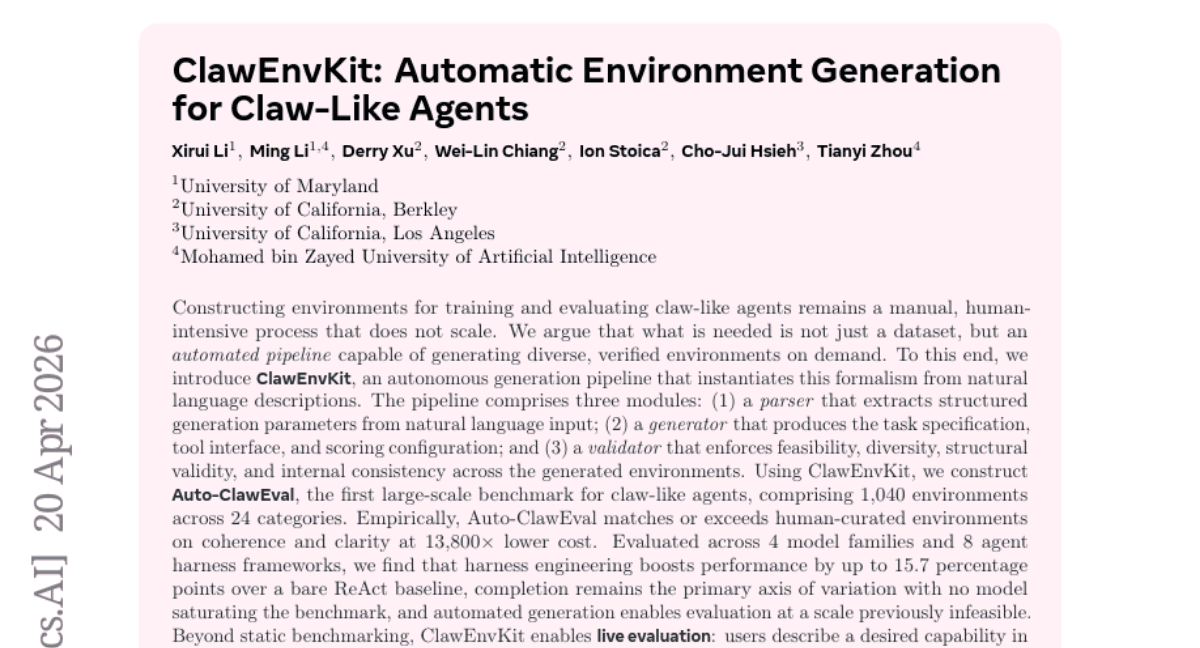 ClawEnvKit: Automatic Environment Generation for Claw-Like Agents