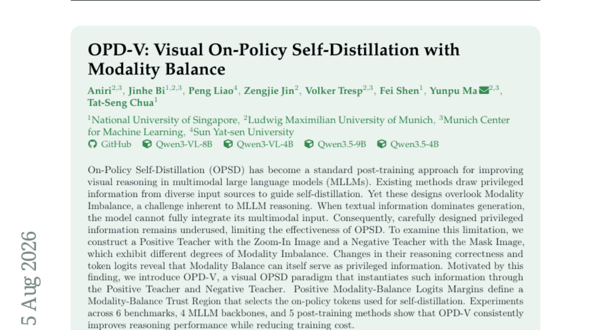 OPD-V: Visual On-Policy Self-Distillation with Modality Balance