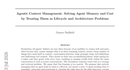 Agentic Context Management: Solving Agent Memory and Cost by Treating Them as Lifecycle and Architecture Problems