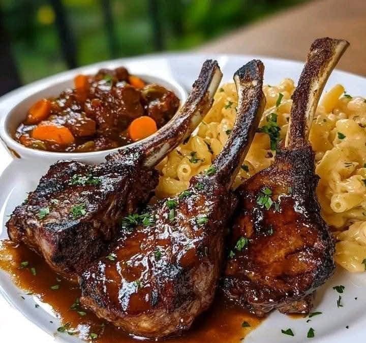 A Cozy Trio: Grilled Lamb Chops, Cheesy Mac, and Sweet Carrots for the Win