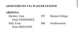 @RapSheet: The #AZCardinals have claimed two players, via waivers https://t.co/3VOk5ADJeK