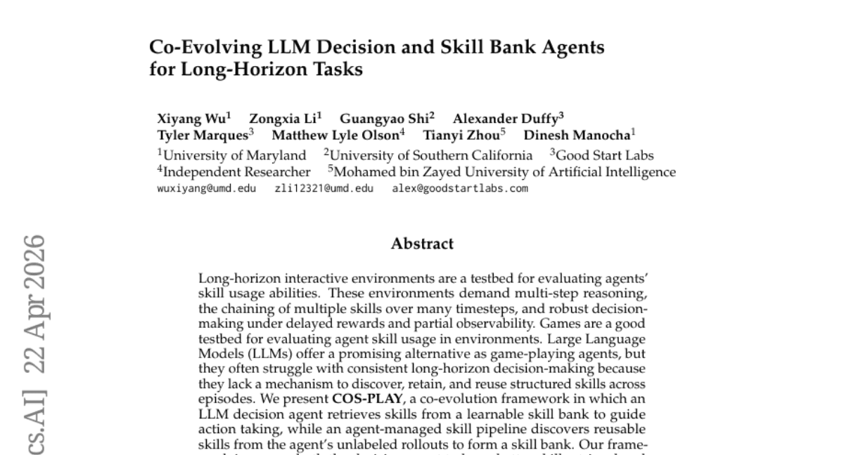 Co-Evolving LLM Decision and Skill Bank Agents for Long-Horizon Tasks