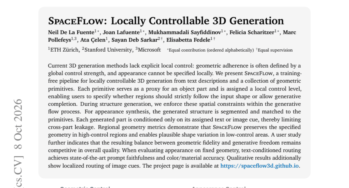 SpaceFlow: Locally Controllable 3D Generation