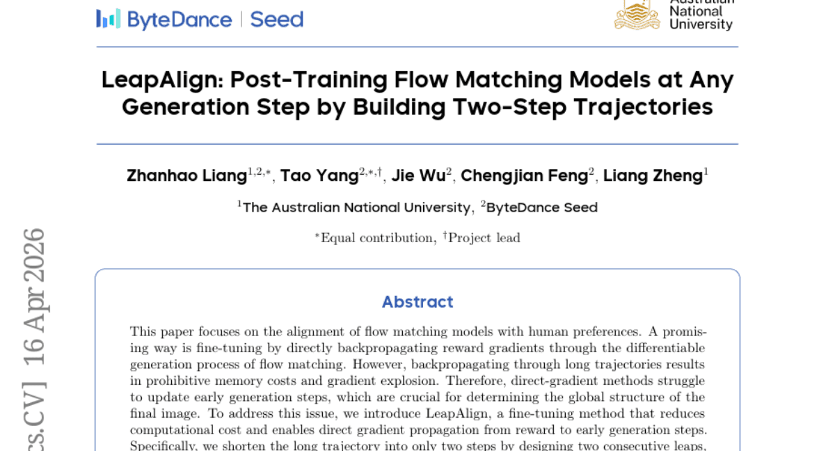 LeapAlign: Post-Training Flow Matching Models at Any Generation Step by Building Two-Step Trajectories