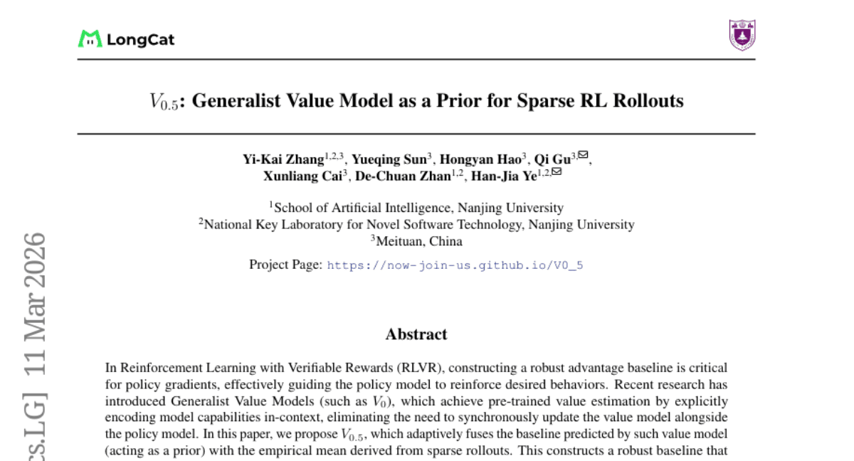 V_{0.5}: Generalist Value Model as a Prior for Sparse RL Rollouts