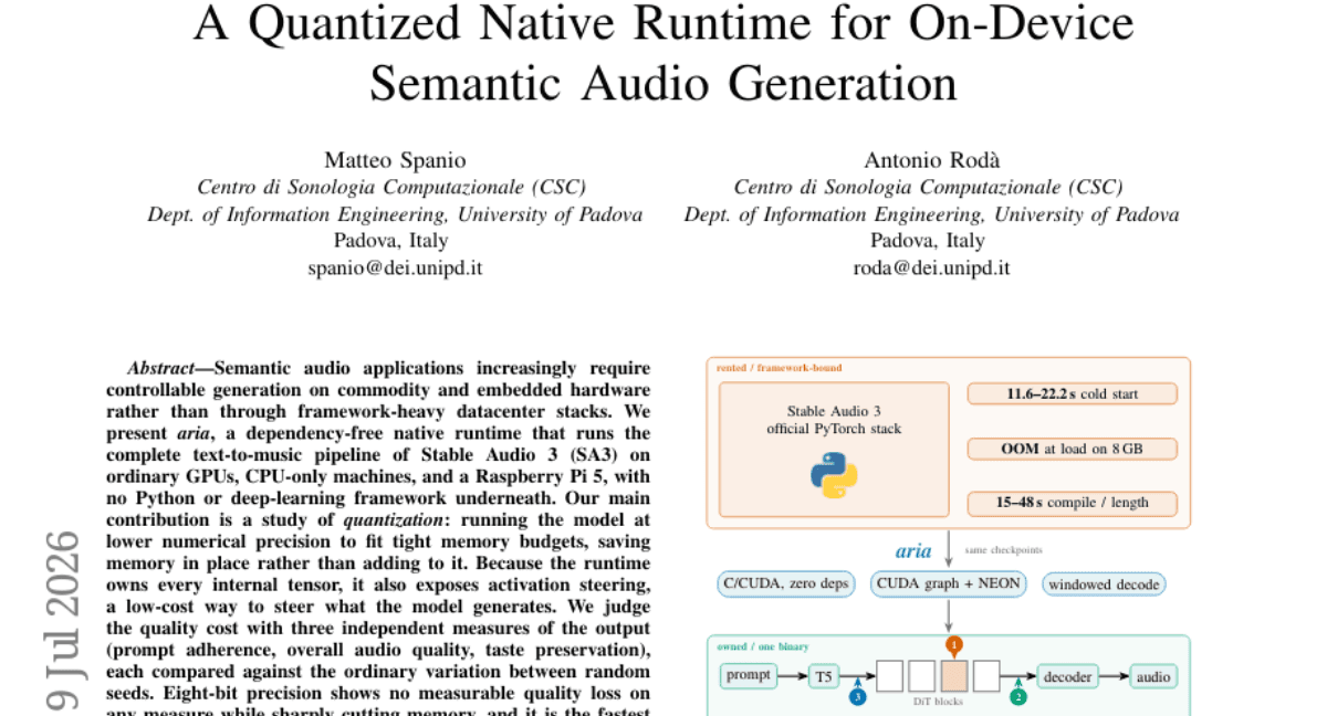 A Quantized Native Runtime for On-Device Semantic Audio Generation