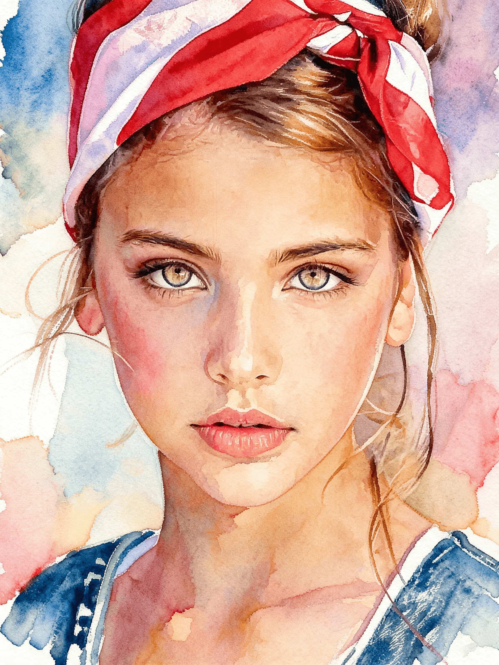 Multicolor Watercolor Painting Preserving Facial Features