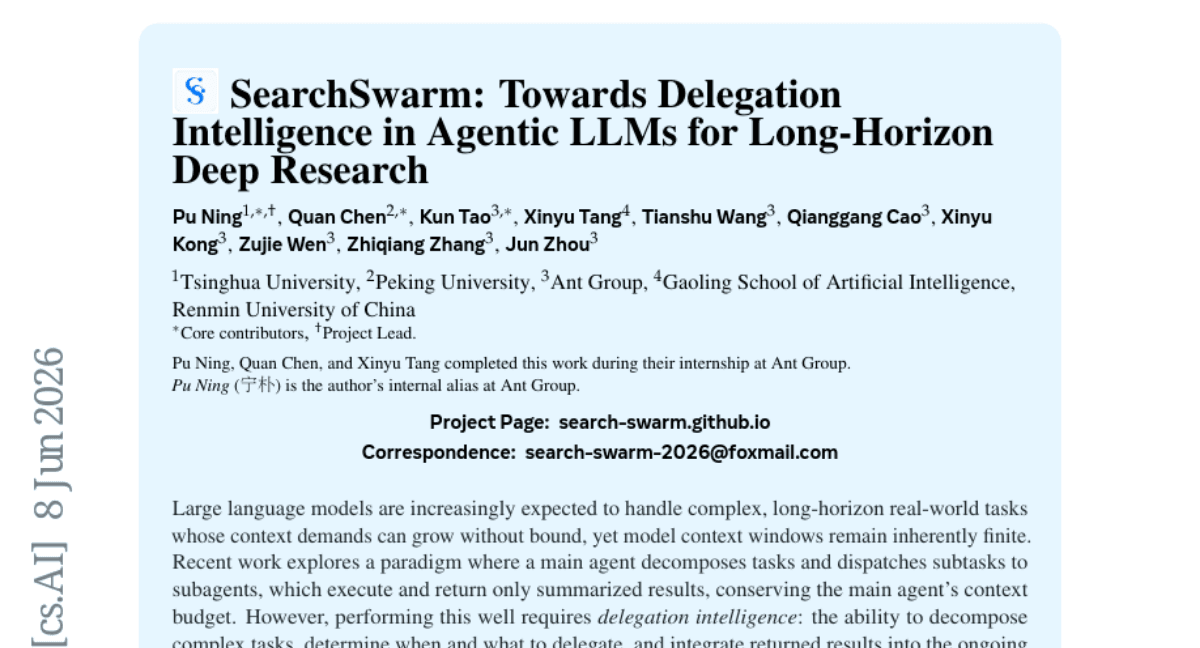 SearchSwarm: Towards Delegation Intelligence in Agentic LLMs for Long-Horizon Deep Research