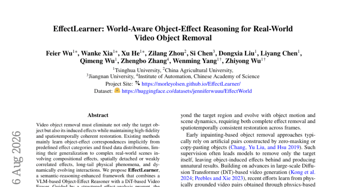 EffectLearner: World-Aware Object-Effect Reasoning for Real-World Video Object Removal