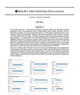 @omarsar0: Open Frontier Intelligence!

Kimi K3 open weights and technical report have arrived!

Recommended re...