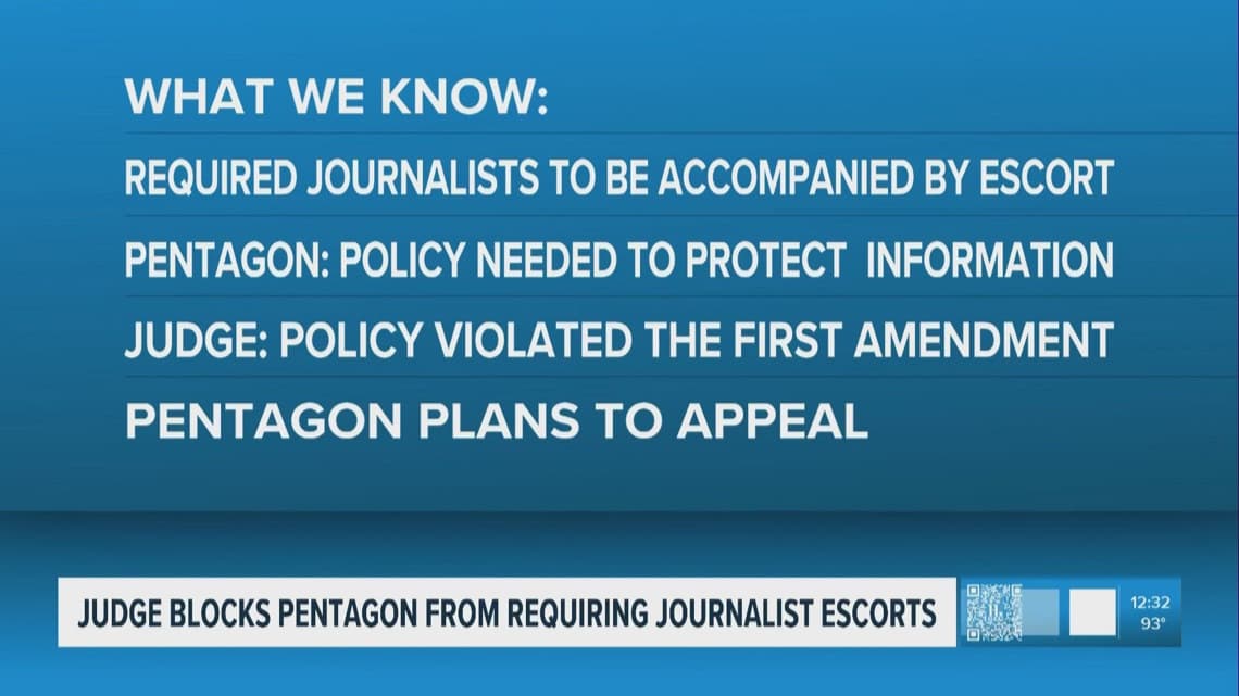 Federal judge temporarily blocks Pentagon policy restricting reporters' access inside the building